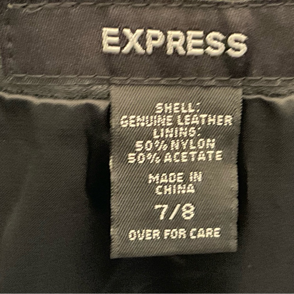 Express Genuine Leather Skirt 7/8 Black Midi Zip Front 2-Way Zipper - Picture 3 of 16